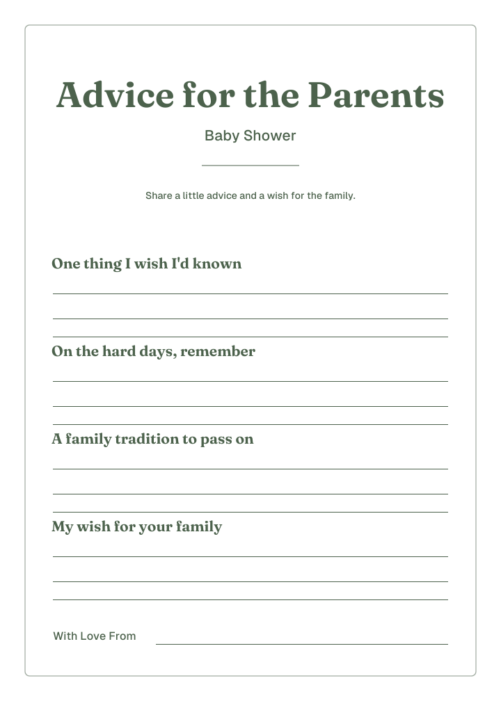 baby shower advice cards sample PDF layout