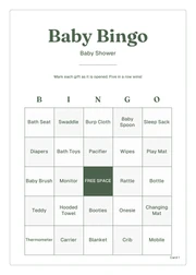 Personalized baby shower bingo cards