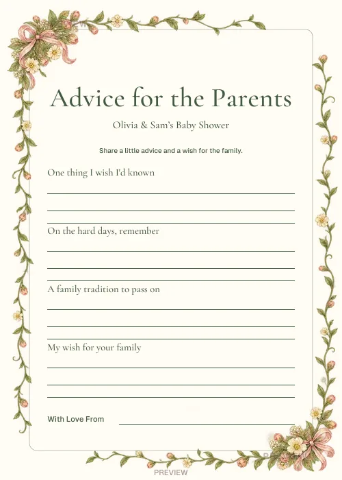 Botanical design: Advice for the parents personalized printable