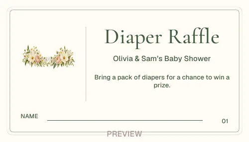 Botanical design: Diaper raffle tickets personalized printable