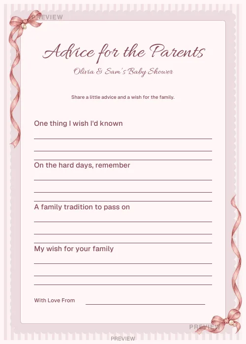 Ribbon design: Advice for the parents personalized printable