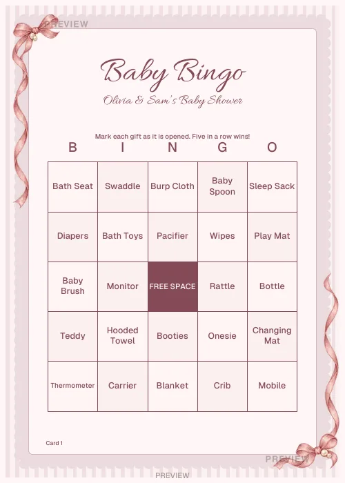 Ribbon design: Baby bingo personalized printable