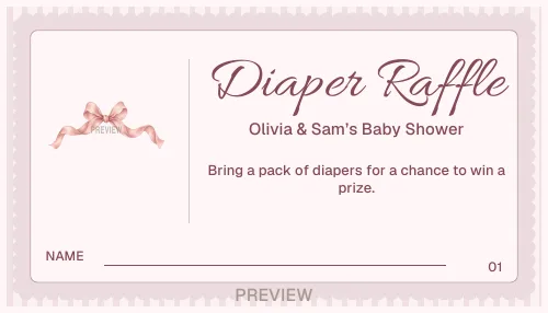 Ribbon design: Diaper raffle tickets personalized printable